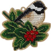 Titmouse On Holly - Christmas Ornament Wooden Bead Kit, different perspective #1. Select this picture to zoom in
