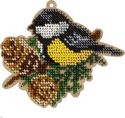 Titmouse On Pinecones - Christmas Ornament Wooden Bead Kit, different perspective #1. Select this picture to zoom in