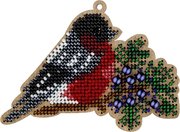 Bullfinch on Branch - Christmas Ornament Wooden Bead Kit, different perspective #1. Select this picture to zoom in