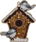 Birdhouse with Birds - Christmas Ornament Wooden Bead Kit, different perspective #1. Select this picture to zoom in