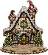 Winter Cottage - Christmas Wooden Cross Stitch Kit, different perspective #1. Select this picture to zoom in