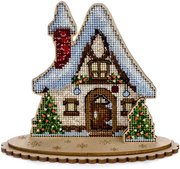 Christmas Cottage - Wooden Cross Stitch Kit, different perspective #1. Select this picture to zoom in
