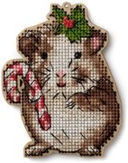 Hamster With Candycane Christmas Ornament - Cross Stitch Kit, different perspective #1. Select this picture to zoom in
