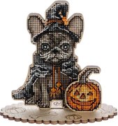 Halloween French Bulldog - Wooden Cross Stitch Kit, different perspective #1. Select this picture to zoom in