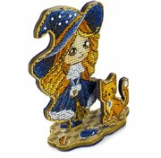 Little Witch In Blue - Halloween Cross Stitch Kit, different perspective #1. Select this picture to zoom in