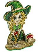 Little Witch In Green - Halloween Cross Stitch Kit, different perspective #1. Select this picture to zoom in