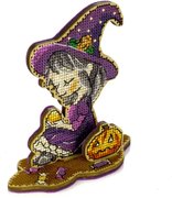Little Witch In Purple - Halloween Cross Stitch Kit, different perspective #1. Select this picture to zoom in