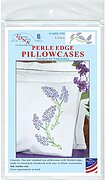 Lilacs Stamped Pillowcases White Perle Edge - Embroidery Kit