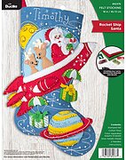 Rocket Ship Santa Christmas Stocking - Felt Applique Kit