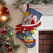 Rocket Ship Santa Christmas Stocking - Felt Applique Kit