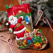 Fireplace Santa - Christmas Stocking - Felt Applique Kit