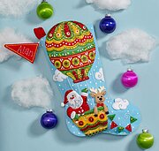 Santa's Balloon Ride - Christmas Stocking - Felt Applique