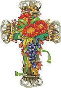 Fall Season Floral Cross - Christian Cross Stitch Pattern