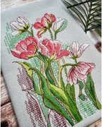 Graceful Tulips Blackwork - Cross Stitch Kit, different perspective #1. Select this picture to zoom in