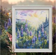 Lupins in Sunlight - Cross Stitch Kit