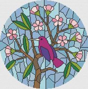 Stained Glass Bird in a Tree - Cross Stitch Pattern