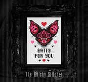 Batty For You - Valenrine Cross Stitch Pattern, different perspective #3. Select this picture to zoom in