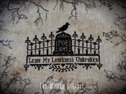 Poe The Raven - Halloween PDF Cross Stitch Pattern, different perspective #2. Select this picture to zoom in