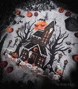 Frosted Pumpkin Cottage - Halloween Cross Stitch Pattern, different perspective #1. Select this picture to zoom in