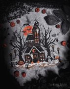 Frosted Pumpkin Cottage - Halloween Cross Stitch Pattern, different perspective #2. Select this picture to zoom in
