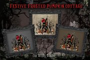 Festive Frosted Pumpkin Cottage - Christmas Pattern, different perspective #2. Select this picture to zoom in