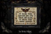 It Rubs The Lotion - Halloween Cross Stitch Pattern, different perspective #3. Select this picture to zoom in