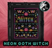 Neon Goth Witch - Cross Stitch Pattern, different perspective #1. Select this picture to zoom in