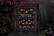Neon Goth Witch - Cross Stitch Pattern, different perspective #2. Select this picture to zoom in