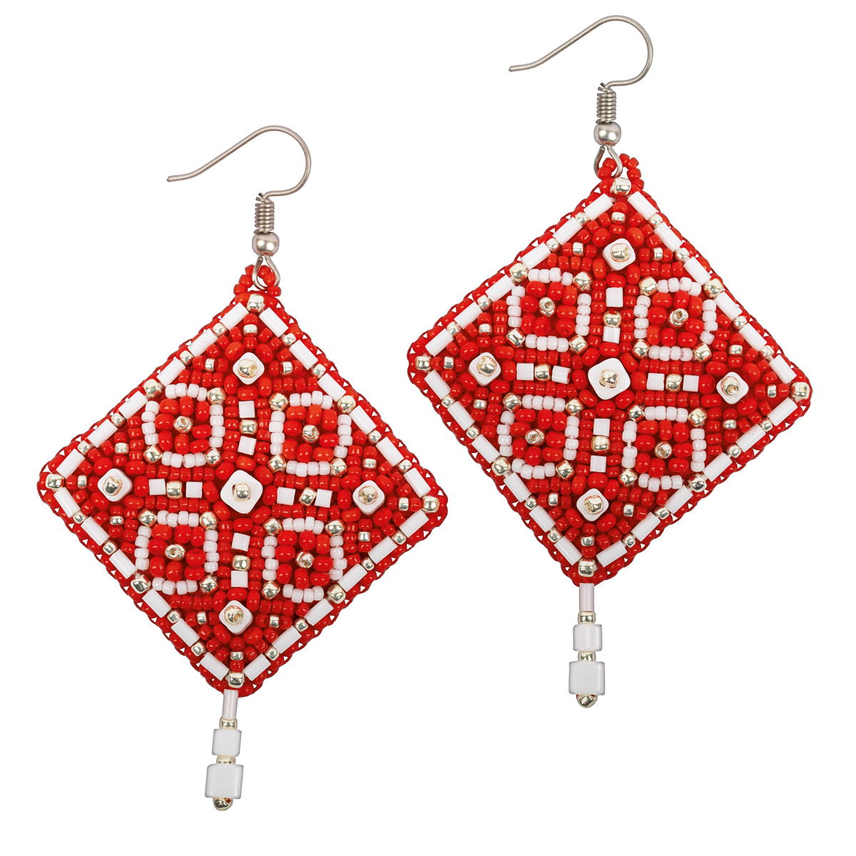 Square Earrings - Red Ornament - Embroidery Kit