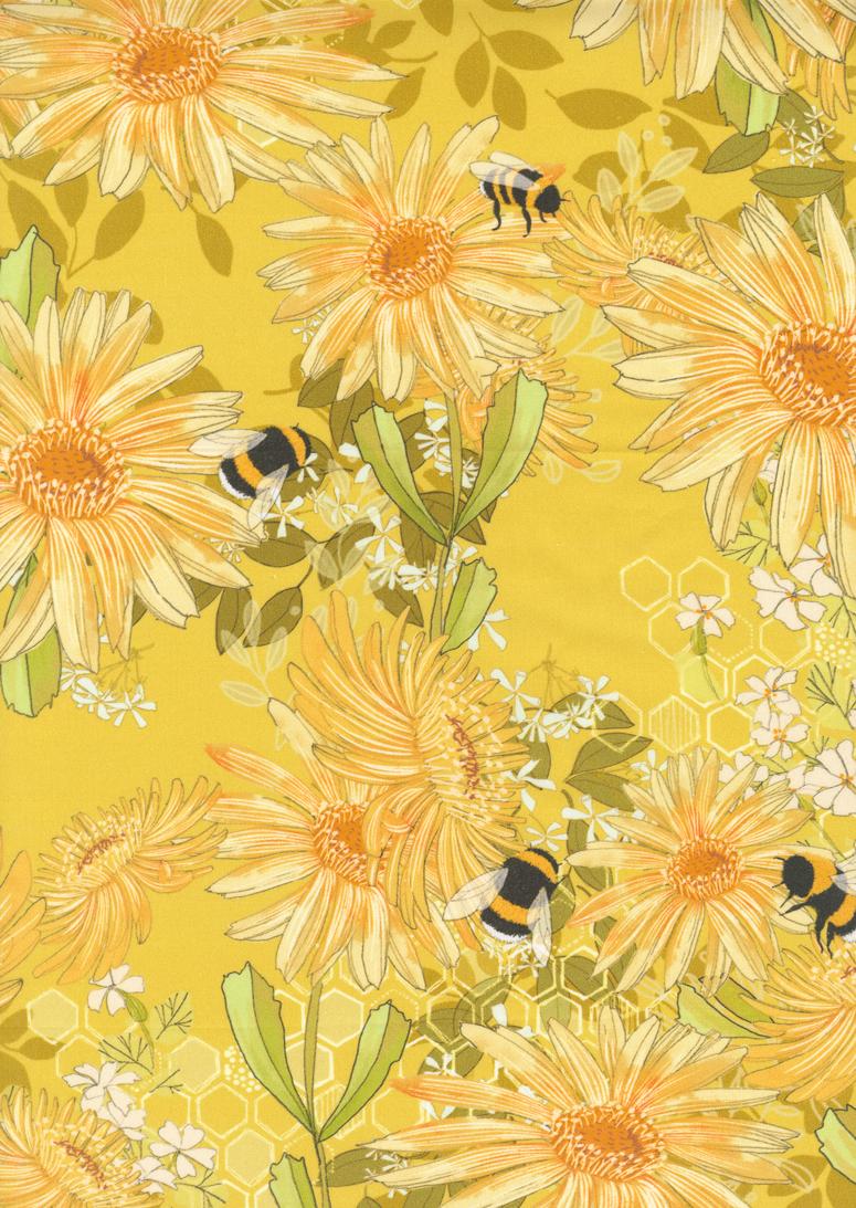 108" Pollinators Sunflower Golden - Quilt Fabric, zoomed in. Select this picture to zoom back out.