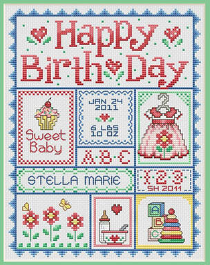 Happy Birth Day (Girls) - Cross Stitch Pattern