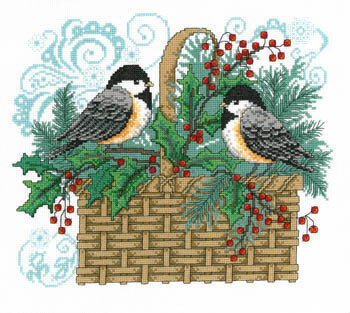 Winter Chickadee Basket - Cross Stitch Pattern
