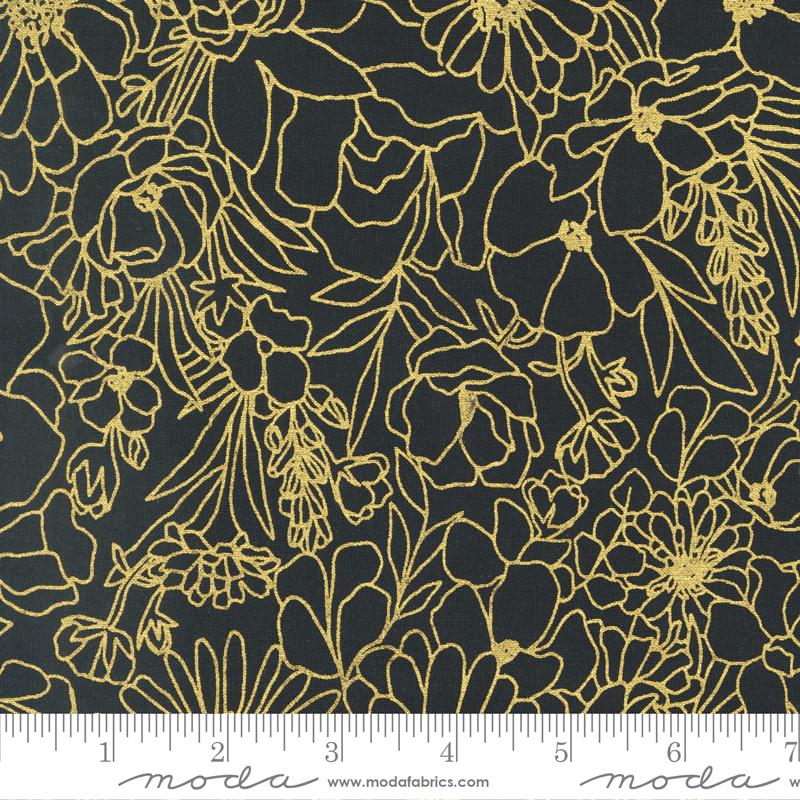 Gilded Metallic Ink Gold - Doodle Garden Florals - Fabric