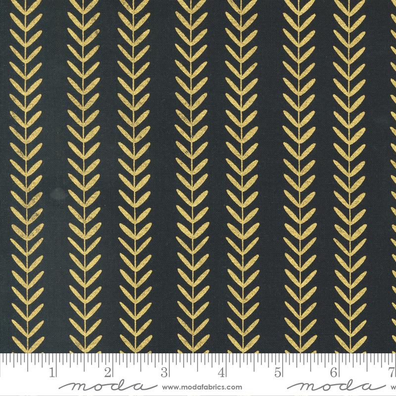 Gilded Metallic Ink Gold - Leaf Stripe Stripes - Fabric