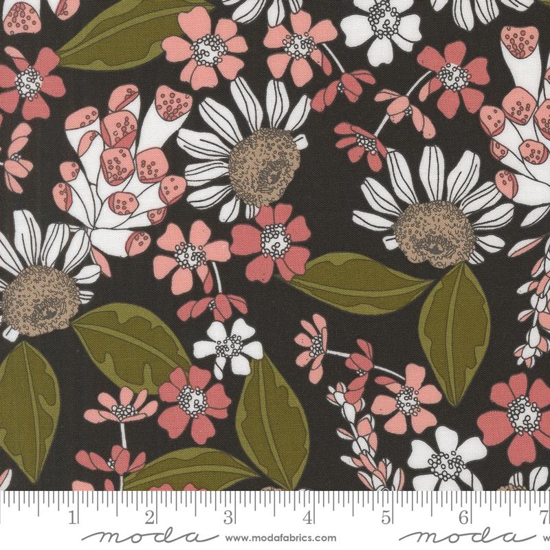 Botany Garden Bouquet Ink - Quilt Fabric, zoomed in. Select this picture to zoom back out.