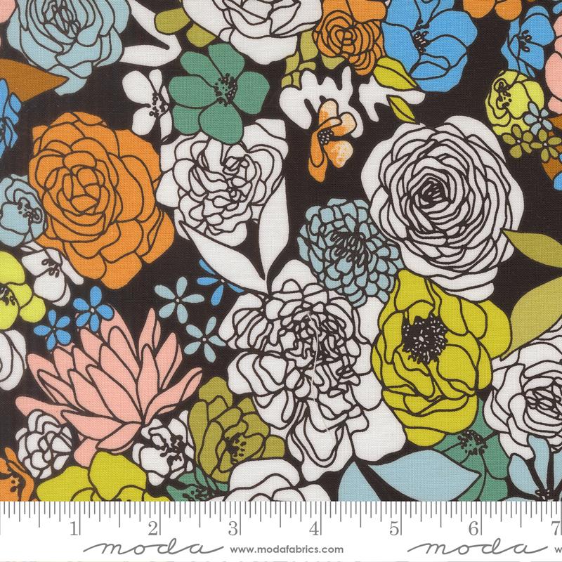 True To Hue Floral Black As Night - Quilt Fabric