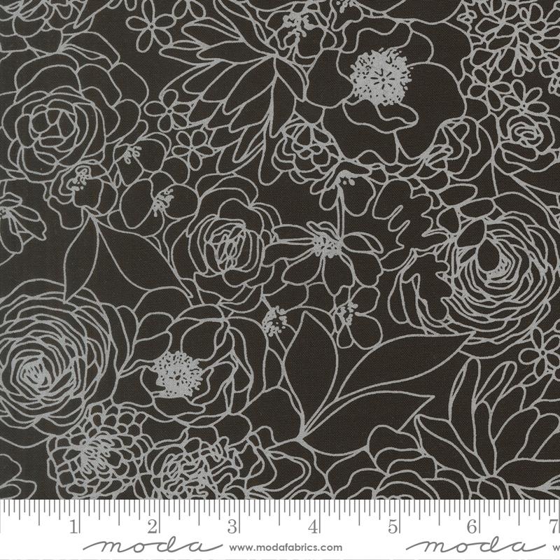 True To Hue Floral Black As Night White - Quilt Fabric