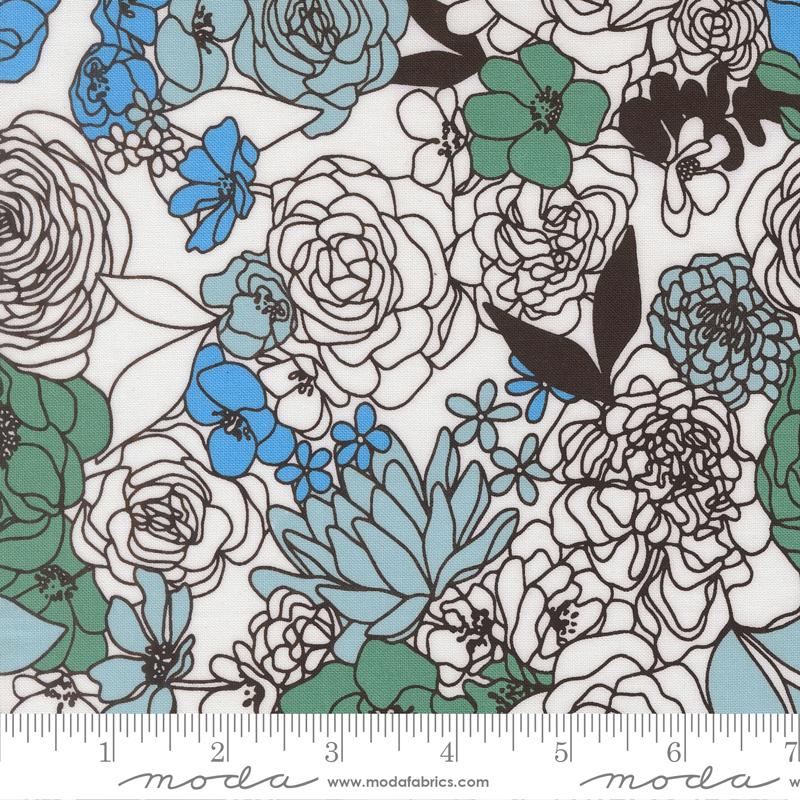True To Hue Floral Love Dove Dusty Sky - Quilt Fabric