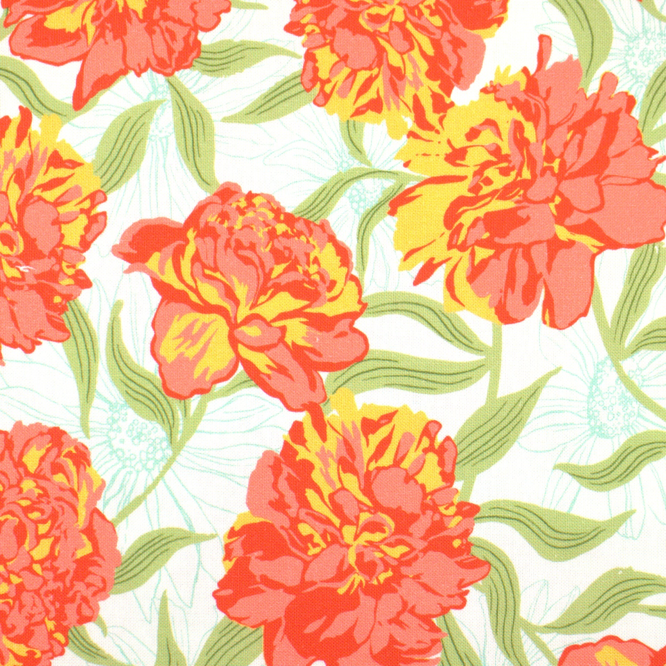 Garden Society Porcelain - Peony Blooms - Quilt Fabric