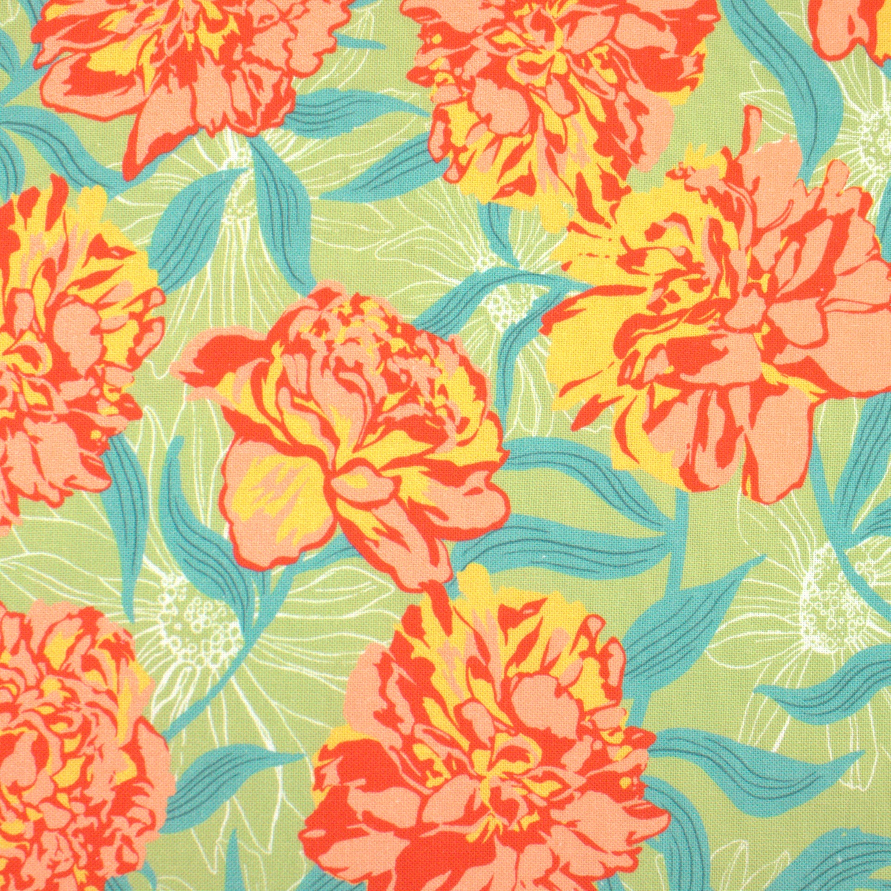 Garden Society Pistachio - Peony Blooms - Quilt Fabric
