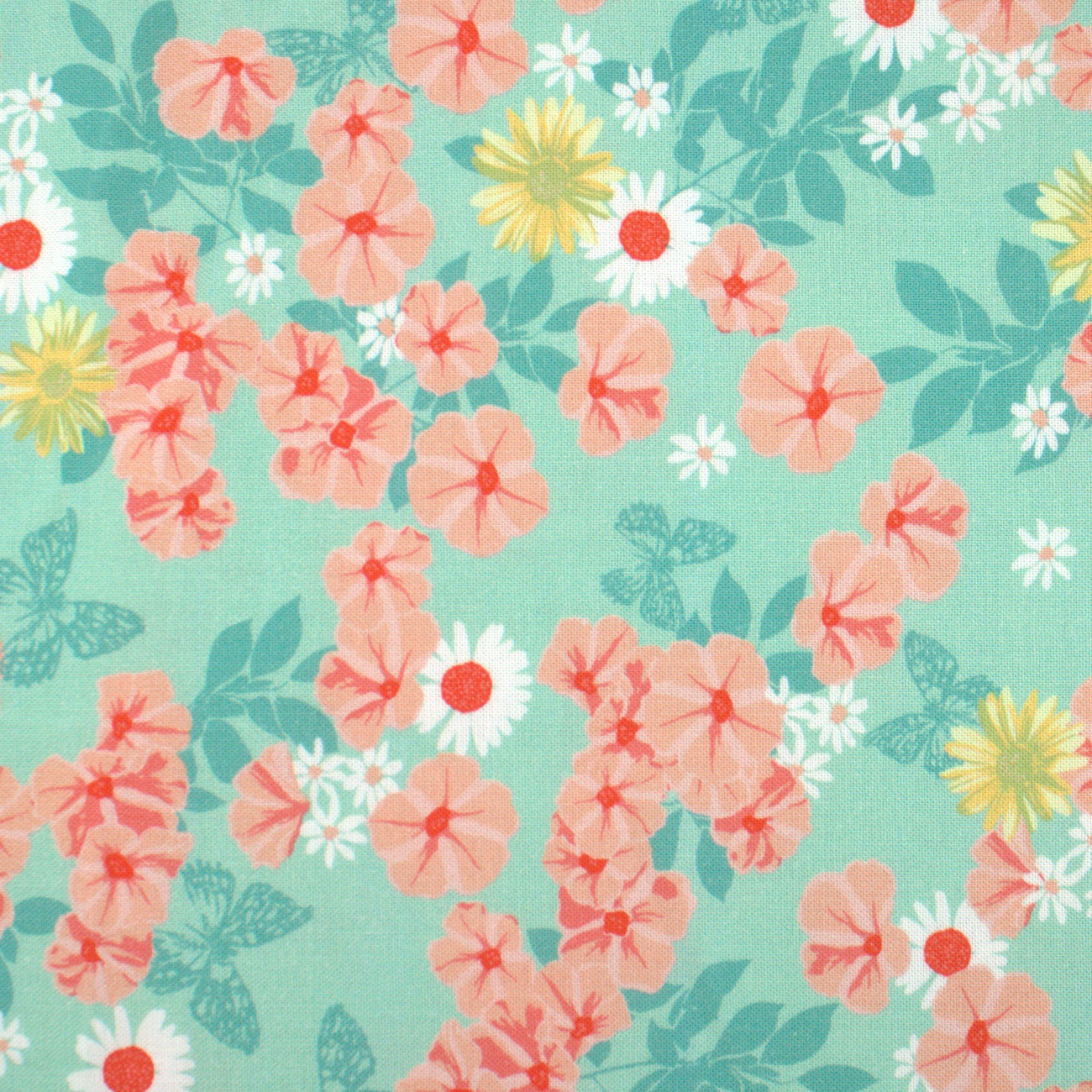 Garden Society Aqua - Petunias - Quilt Fabric