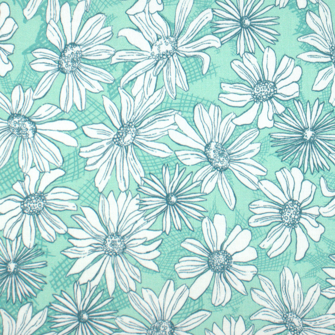 Garden Society Aqua - Daisy Sketch - Quilt Fabric