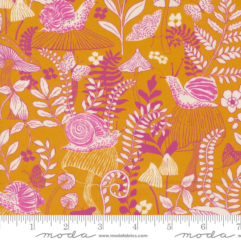 Maeve Mushroom Moths Golden - Quilt Fabric