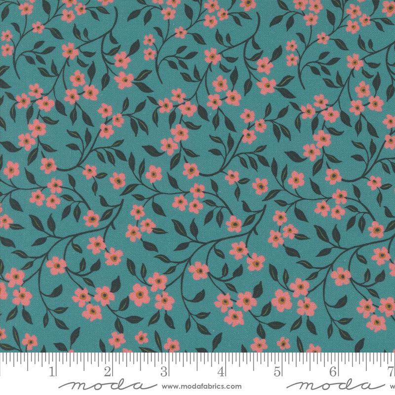 Sagewood Dogwood Teal - Quilt Fabric