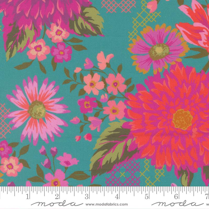 Parlor Happy Blooms Teal - Quilt Fabric