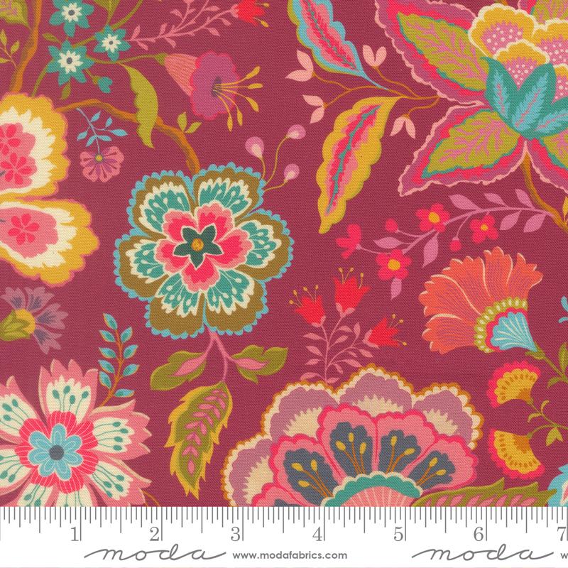Sitara Jasmine Paisley Rose Wine - Quilt Fabric, zoomed in. Select this picture to zoom back out.