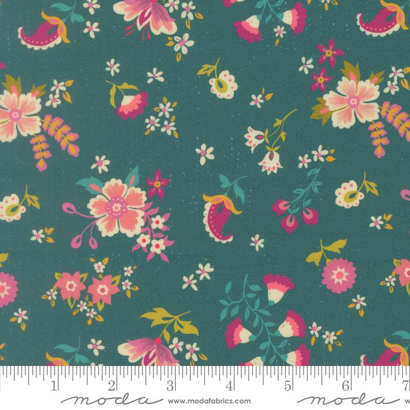 Sitara Davina Dark Teal - Quilt Fabric, zoomed in. Select this picture to zoom back out.