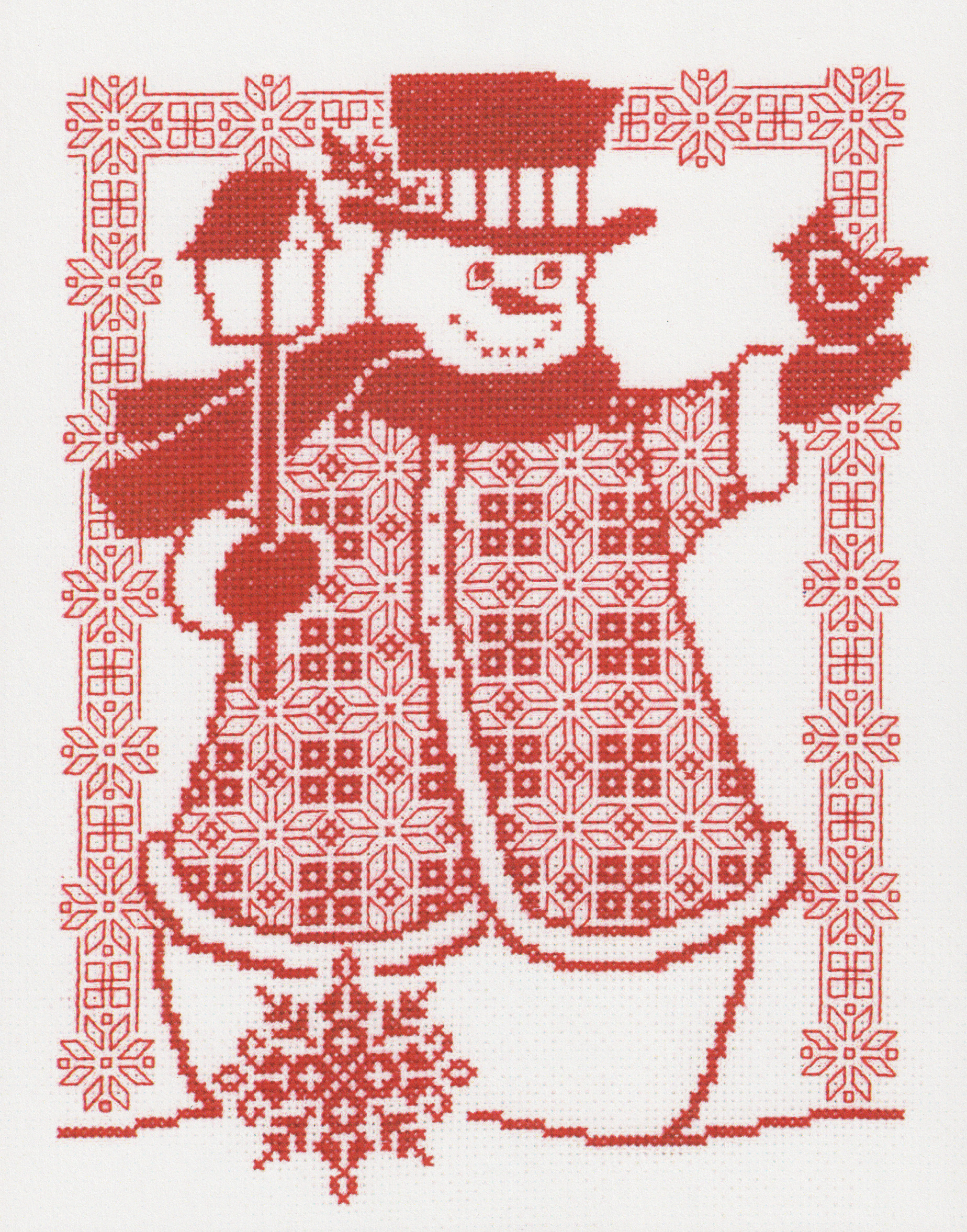 Redwork Snowman - Cross Stitch Pattern