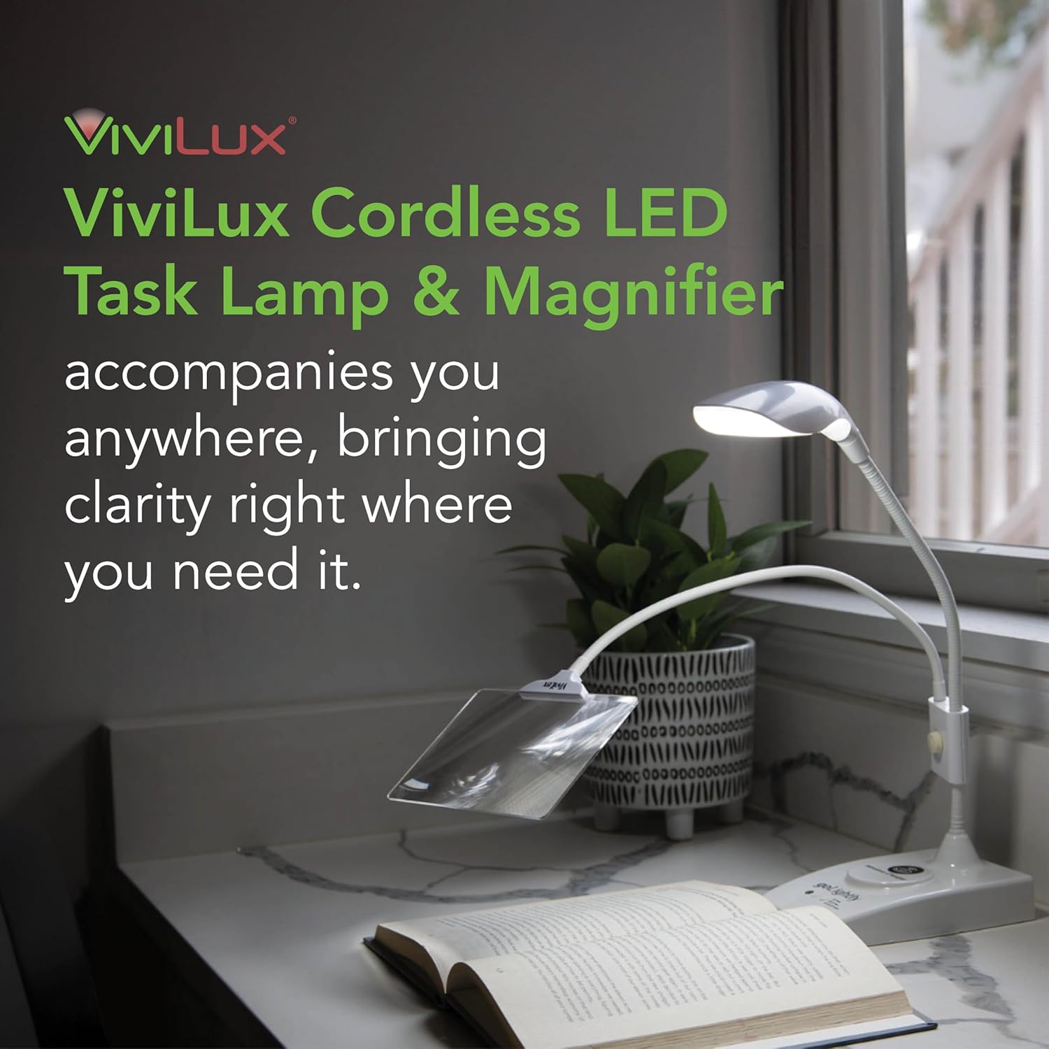 Go Lightly LED Task Lamp with Magnifier, different perspective #1, zoomed in. Select this picture to zoom back out.