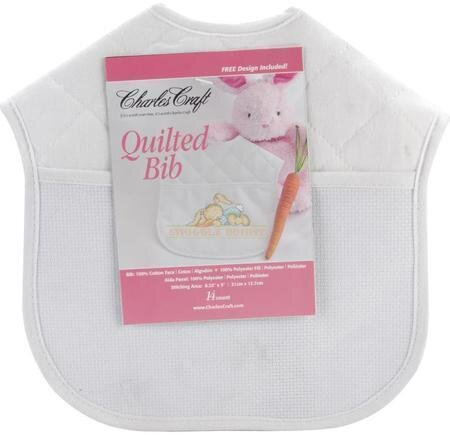 Quilted Baby Bib - White With Solid White Trim